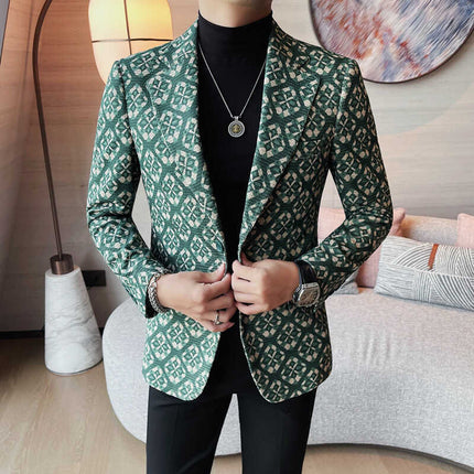 Men's Geometric Pattern Blazer #25626021 - Blazers | Green / S