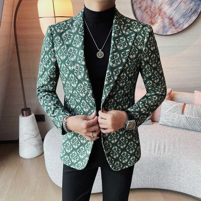 Men's Geometric Pattern Blazer #25626021 - Blazers | Green / S