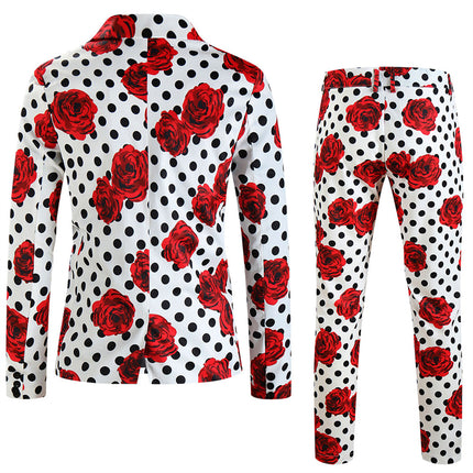 Men's Rose Dot Print Suit #2TZ163 - Suits | Black / M