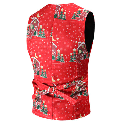 Men's Christmas Printed Vest Suit #2TZMK48 - Suits | Red / M