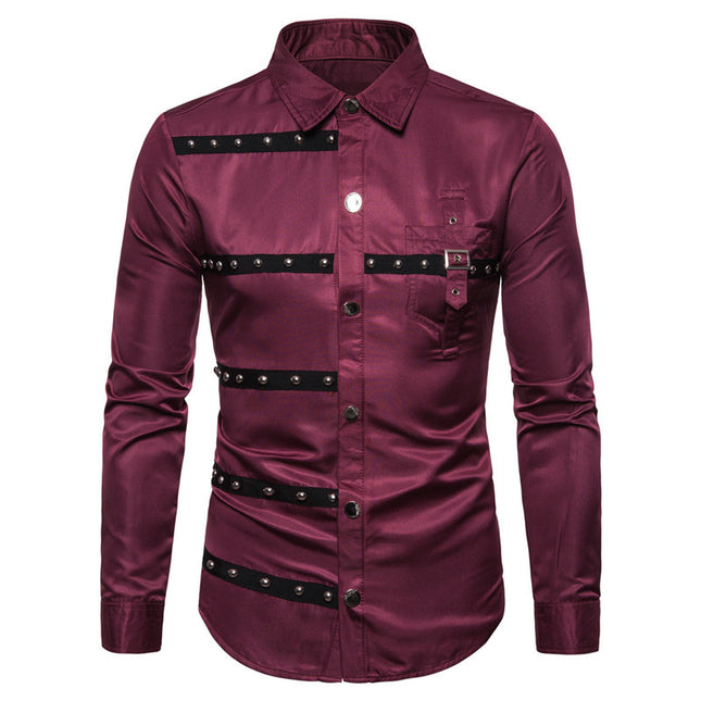 Men's Gothic Rivet Shirt #25625015 - | Burgundy / M