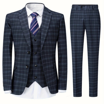 Men's 3pcs Plaid Suit #25061771 - Suits | Dark Gray / XS