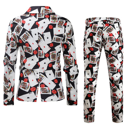 Men's Poker Print Suit Set – Casino Style Blazer & Pants - Suits | Multicolour / M