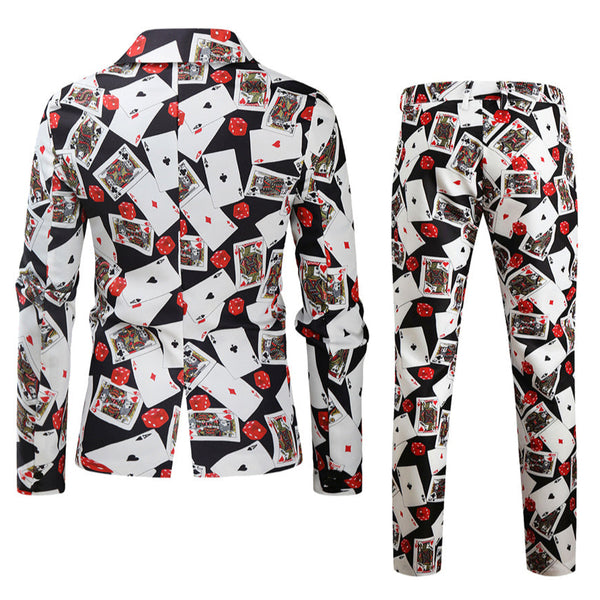 Men's Poker Print Suit #2TZ149