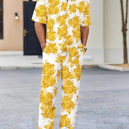 Men's Flower Print Set #25062403 - | Golden / M