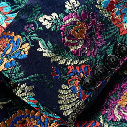Men's Vivid Chromatic Patterns Suit #S8307 - Suits | Navy Blue / XS