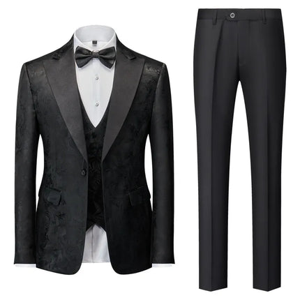 Men's Floral Texture 3-Piece Suit #S8539 - Suits | Black / XS