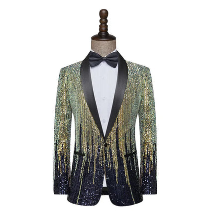 Men's Midnight Gold Sequin Tuxedo #S8538 - Blazers | Multicolour / S
