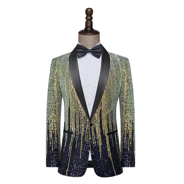 Men's Midnight Gold Sequin Tuxedo #S8538 - Blazers | Multicolour / S