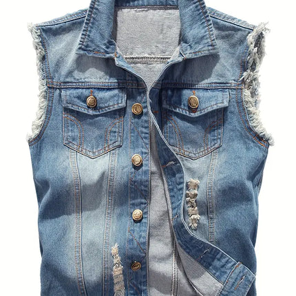 Men's Ripped Denim Vest #25061241 - Vests | Light Blue / XS