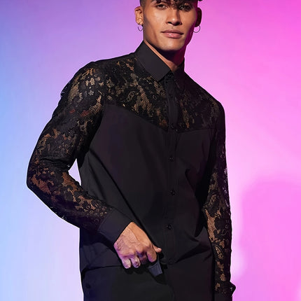 Men's Lace Patchwork Shirt #25630032 - | Black / S