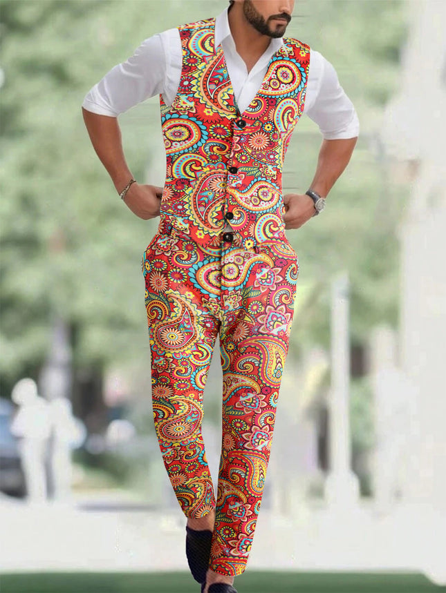 Men's Multicolor Printed Vest Suit - Vests | Multicolor / M