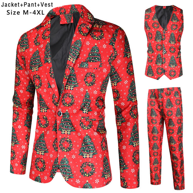 Men's Printed Three Piece Suit #3TZMK35 - Suits | Red / M