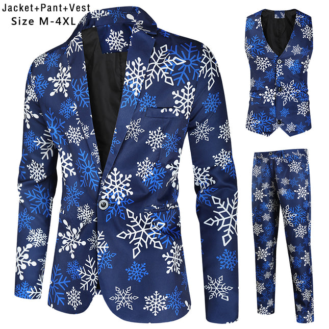 Men's Snowflake Three Piece Suit #3TZMK36 - Suits | Blue / M