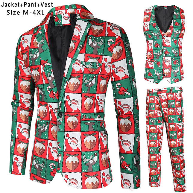 Men's Christmas Three Piece Suit #3TZMK37 - Suits | Multicolour / M