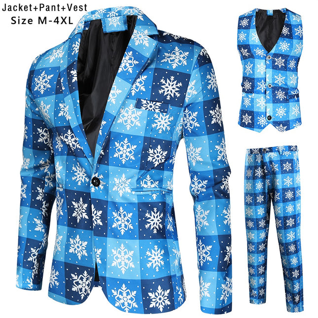 Men's Snowflake Three-piece Suit #3TZMK42 - Suits | Blue Plaid / M