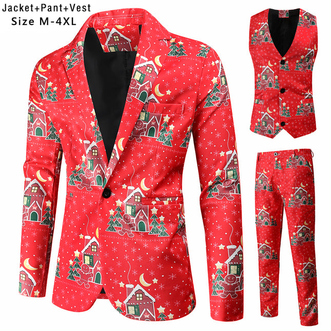 Men's Christmas Three Piece Suit #3TZMK48 - Suits | Burgundy / M