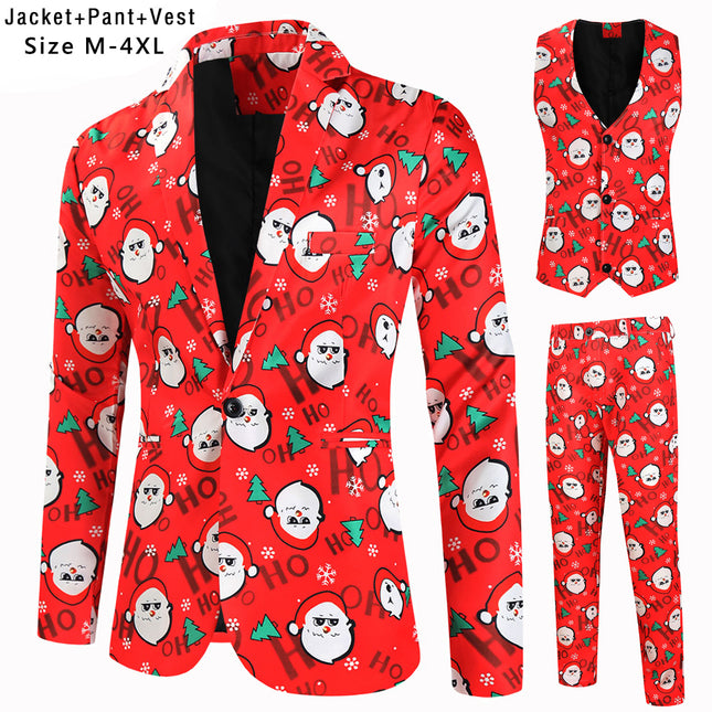 Men's Christmas Three Piece Suit #3TZMK621 - Suits | Red / M