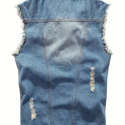 Men's Ripped Denim Vest #25061241 - Vests | Blue / XS
