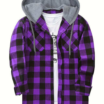 Men's Casual Plaid Hoodie #25701038 - | Deep Purple / S
