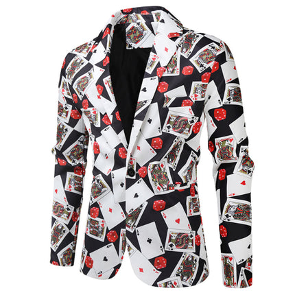 Men’s Casino Print Blazer – Poker & Dice Party Suit Jacket - Blazers | Multicolour / M