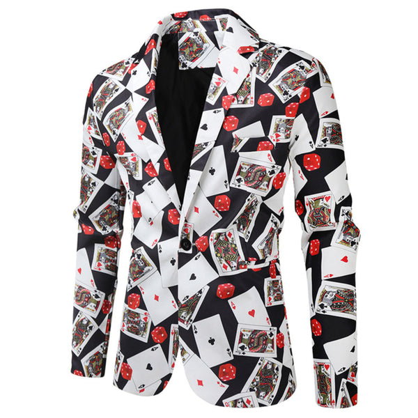 Men's Poker Print Blazer #X149