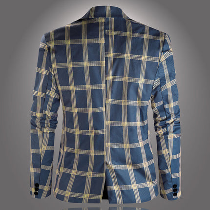 Men's Plaid Blazer - Slim Fit Stylish Checkered Suit Jacket for Parties & Weddings - Blazers | Blue Plaid / M