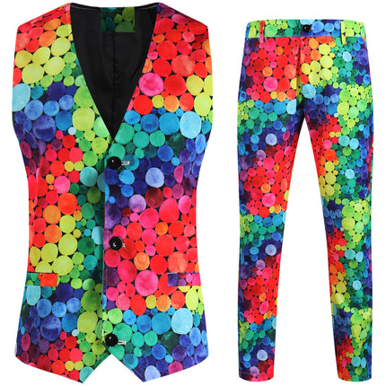 Men's Colorful Printed Vest Suit - Vests | Multicolour / M