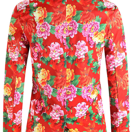 Men's Red Floral Print Suit Set - Pants | Multicolour / M