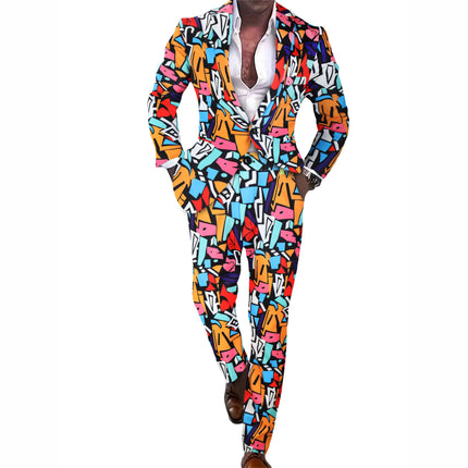 Men's Colorful Graffiti Fashion Suit Set (Blazer + Pants) - Suits | Multicolour / M