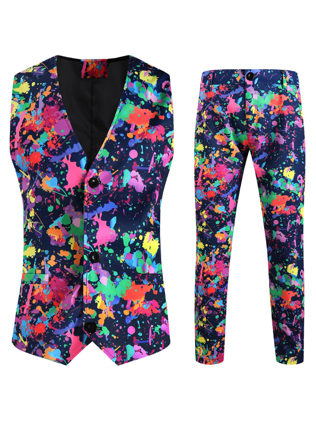 Men's Multicolor Printed Vest Suit - Vests | Multicolour / M