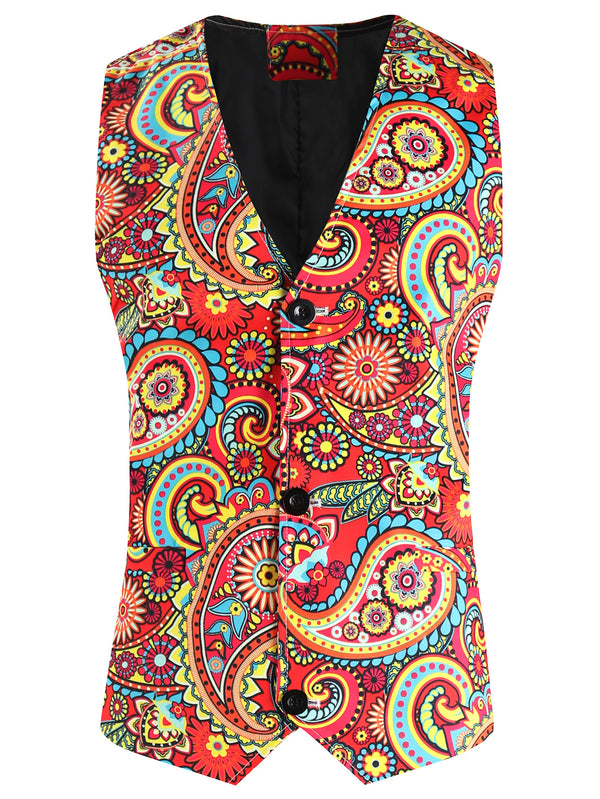 Men's Multicolor Ethnic Printed Vest Suit