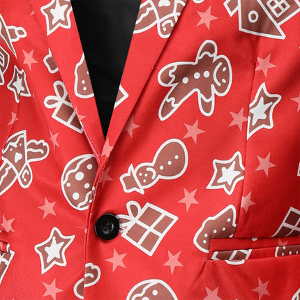 Men's Stylish Christmas Print Suit #2TZ51 - Suits | Burgundy / M