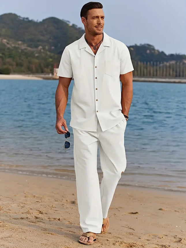 Men's 2pcs Linen Set #25061349 - | White / S