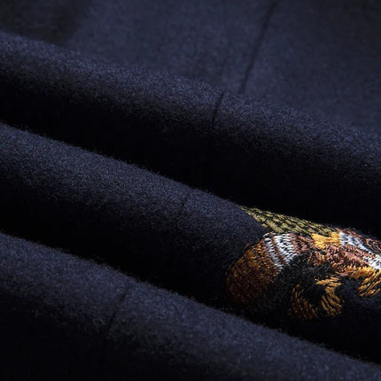 Men's Honeybee Embroidery Velvet Blazer #S8162 - Blazers | Navy Blue / XS