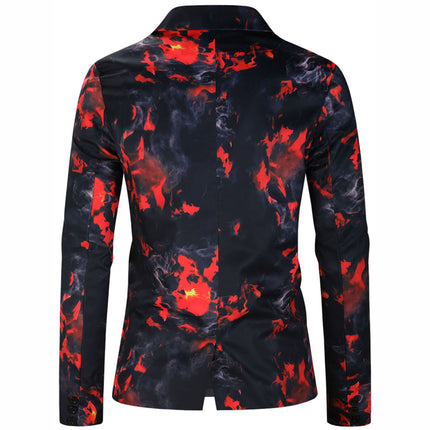 Men's Flame Print Suit Set - Red & Black Camouflage Blazer and Pants - Suits | Multicolour / M
