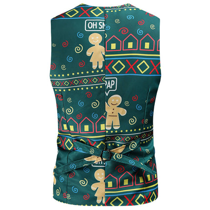 Men's Vintage Christmas Print Vest #MJ52 - Vests | Multicolour / M