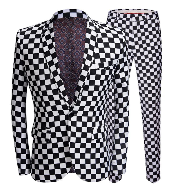 Men's Checkerboard Mosaic Suit #M8001 - Suits | Black / XS