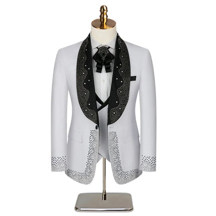 Men's 3 Piece Stylish Dotted Suit #S8284 - Suits | Blue / XS