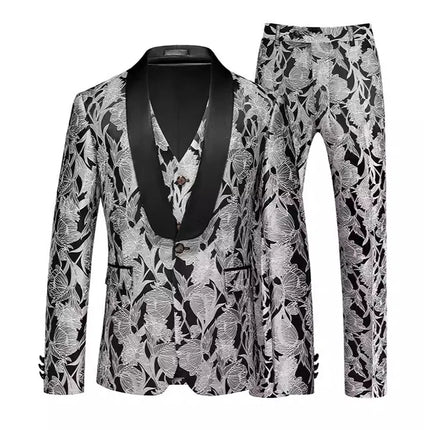 Men's Floral Texture 3-Piece Suit #S8523-3 - Suits | Gray / XS