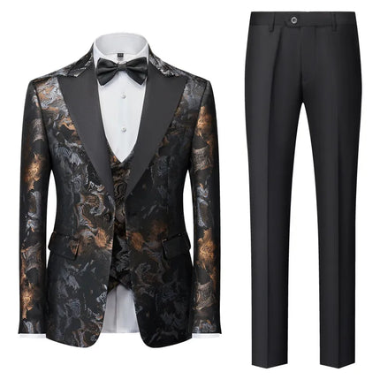 Men's Floral Texture 3-Piece Suit #S8539 - Suits | Multicolour / XS