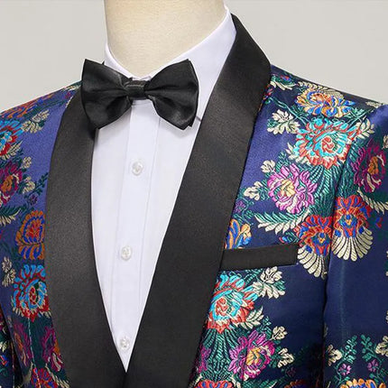 Men's Vivid Chromatic Patterns Suit #S8307 - Suits | Navy Blue / XS