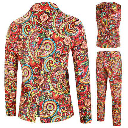 Vibrant Paisley Suit for Men – Retro Colorful Party Three-piece Set