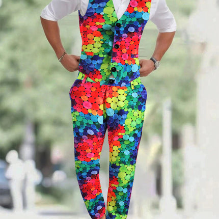 Men's Colorful Printed Vest Suit - Vests | Multicolour / M