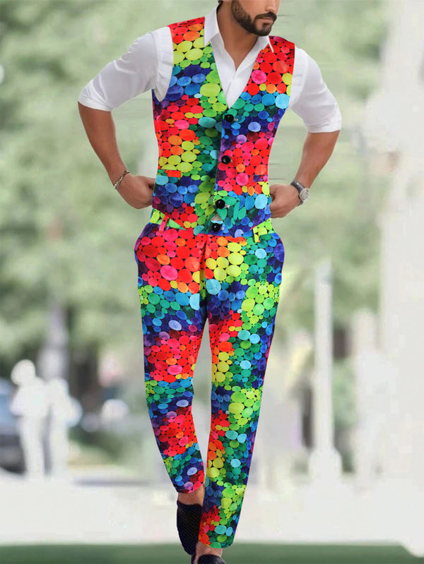 Men's Colorful Printed Vest Suit