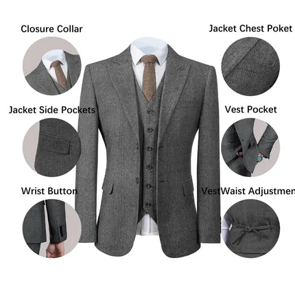 Men's 3pcs Suit #305 - | Brown / XXS