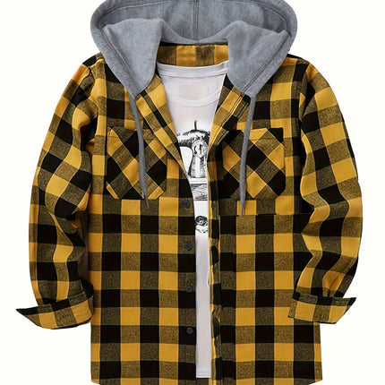 Men's Casual Plaid Hoodie #25701038 - | Golden / S