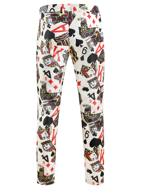 Men's Poker Print Vest Suit