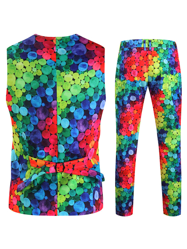 Men's Colorful Printed Vest Suit
