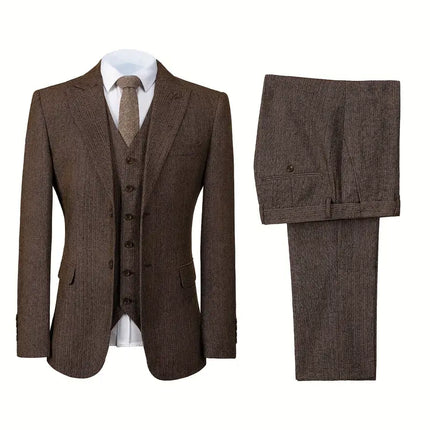 Men's 3pcs Suit #305 - | Brown / XXS